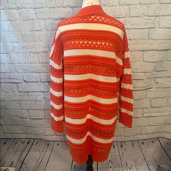 Maeve Anthropologie Crochet Open Cardigan Sweater Orange & White Size Medium - Picture 6 of 9